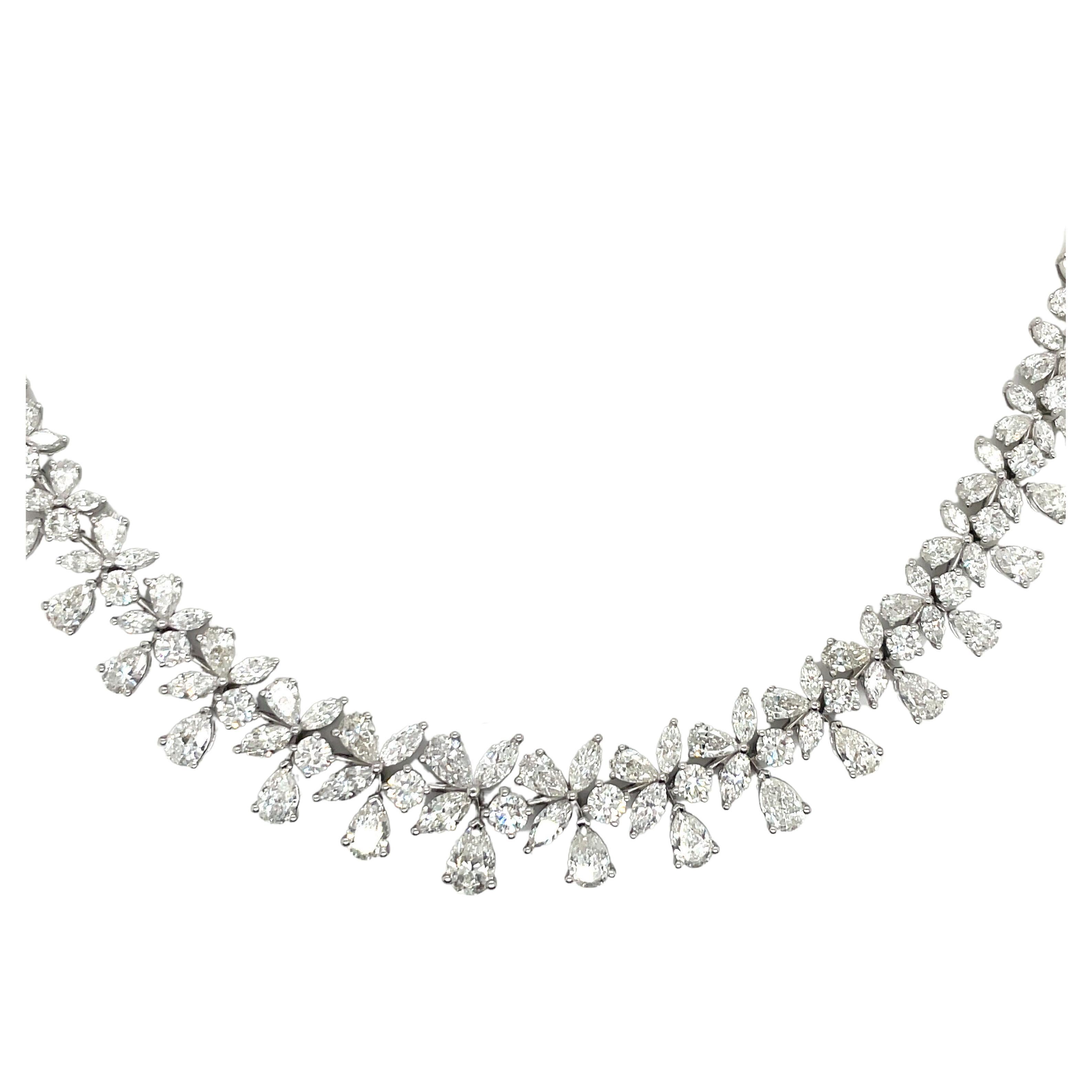 Diamond Floral Cluster Drop Necklace 26.19 Carats 18 Karat White Gold F-G VS2 For Sale 6