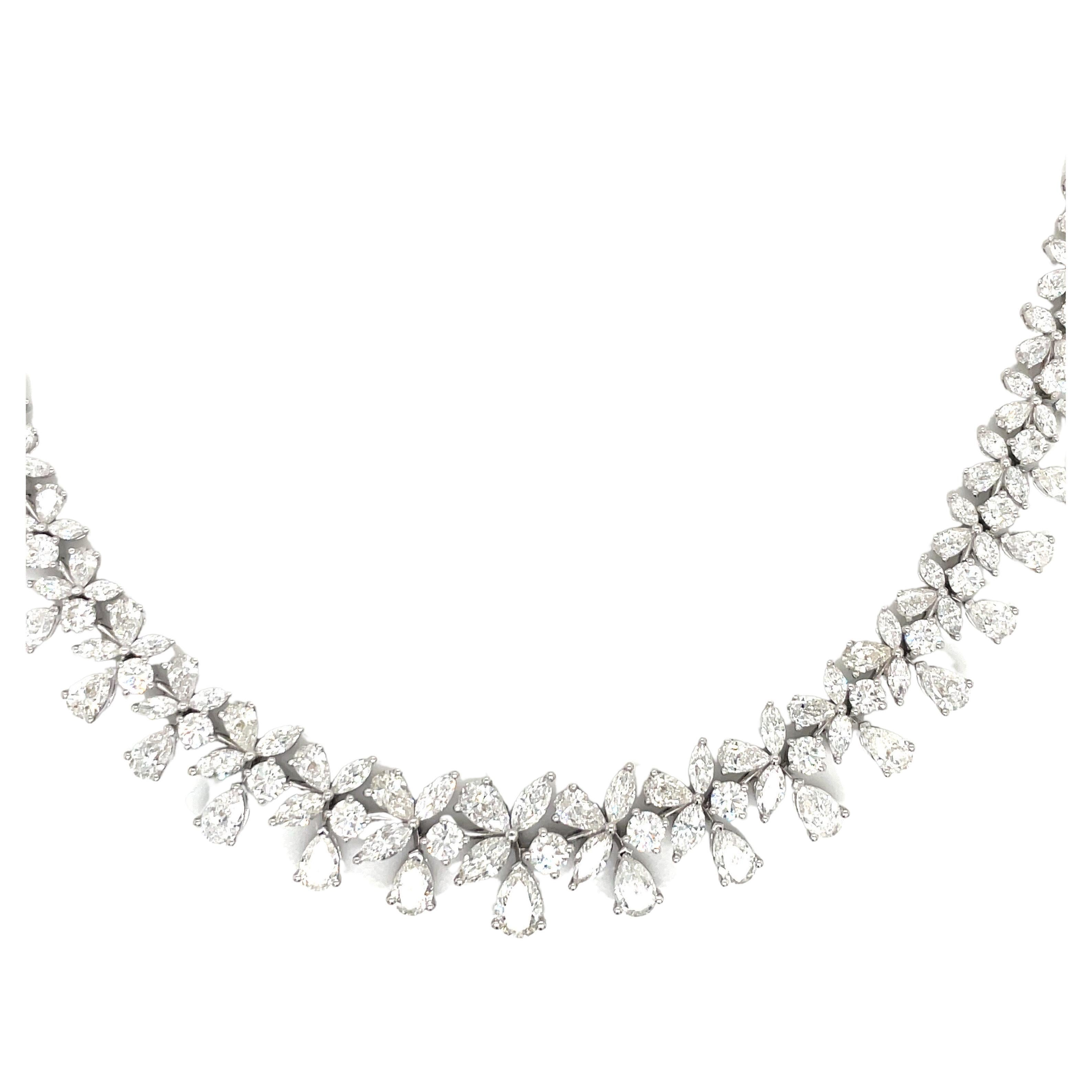 Diamond Floral Cluster Drop Necklace 26.19 Carats 18 Karat White Gold F-G VS2 For Sale 7
