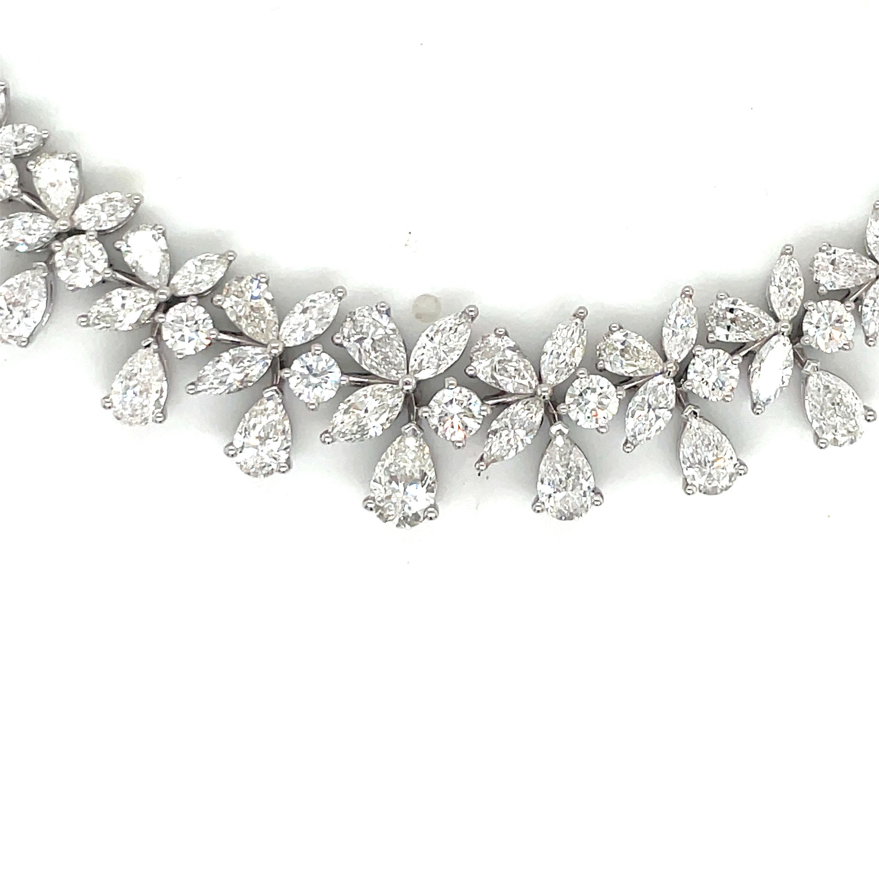 Diamond Floral Cluster Drop Necklace 26.19 Carats 18 Karat White Gold F-G VS2 For Sale 9
