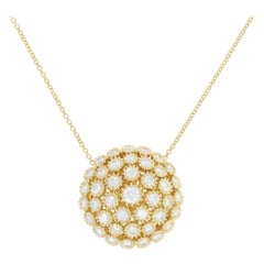 Diamond Floral Cluster Pendant Necklace, 18 Karat Gold Round Cut 2.00 Carat