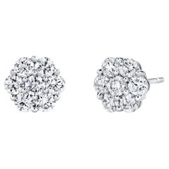 Diamant-Blumen-Cluster-Ohrstecker aus Weißgold, insgesamt 1,09 Karat