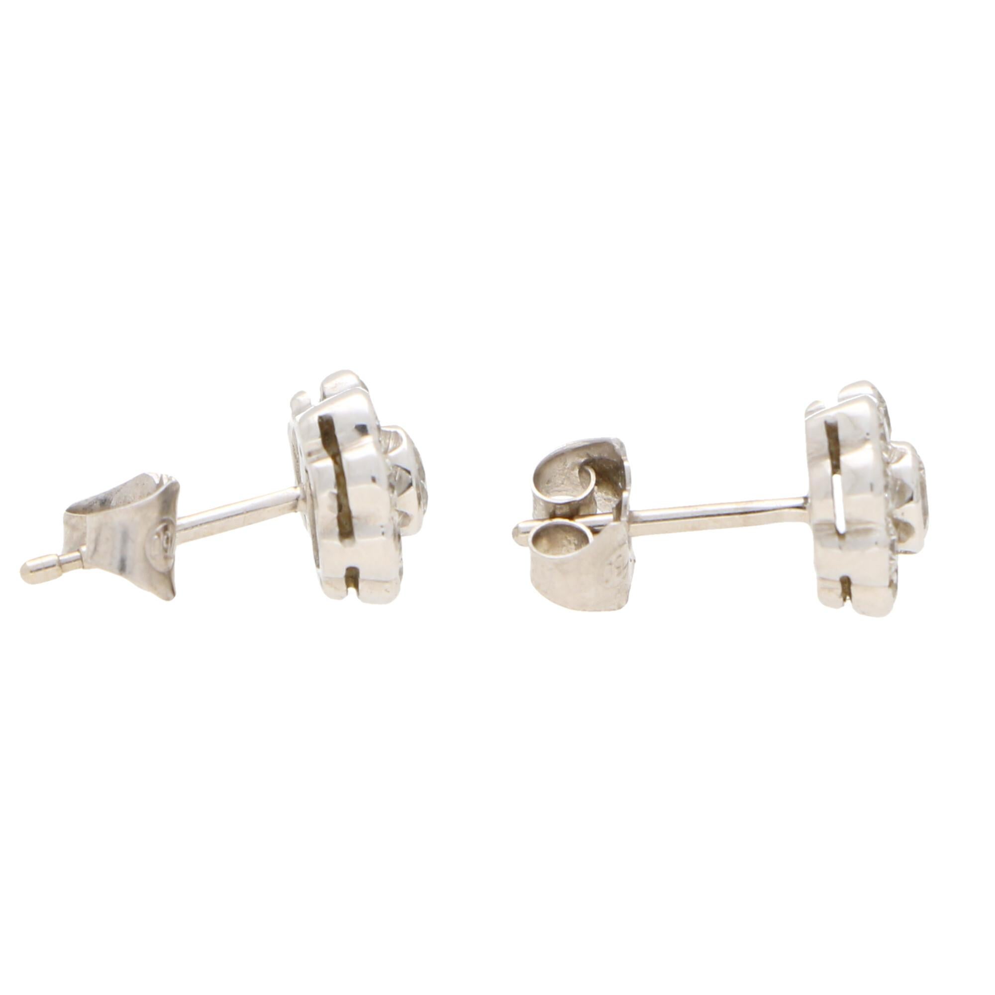 Modern Diamond Floral Cluster Stud Earrings Set in 18 Karat White Gold