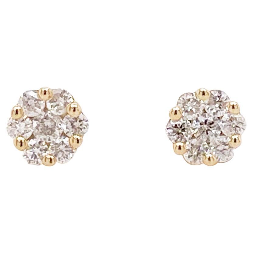 Diamond Floral Cluster Studs, 4.5-5mm 14K Yellow Gold 1/4 Carat Total