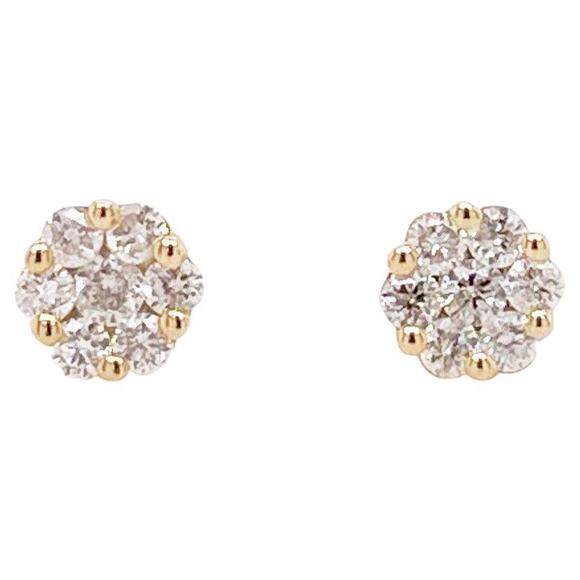 Diamant-Blumen-Cluster-Ohrstecker, 4,5-5 mm 14K Gelbgold 1/4 Karat insgesamt 