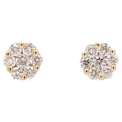 Boucles d'oreilles en or jaune 14 carats, 4.5-5mm, diamant en grappe florale 1/4 carat total 