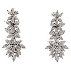 Diamond Floral Drop Cluster Earrings 0.86 Carats 14 Karat White Gold F-G VS1-2