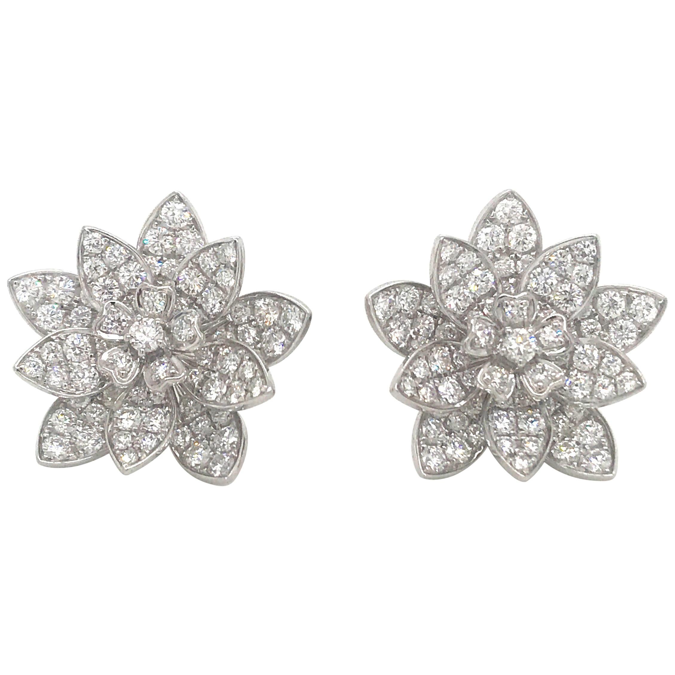 Diamond Floral Earrings 3.87 Carat 18 Karat White Gold