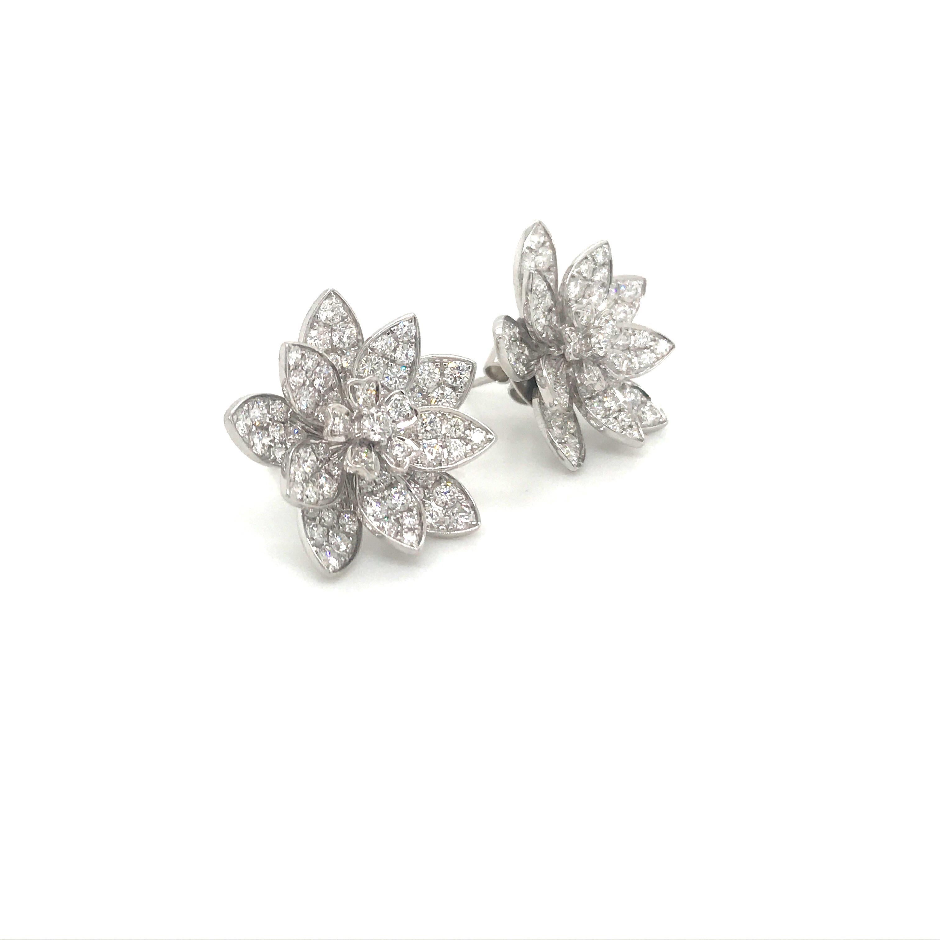 Round Cut Diamond Floral Earrings 3.87 Carat 18 Karat White Gold