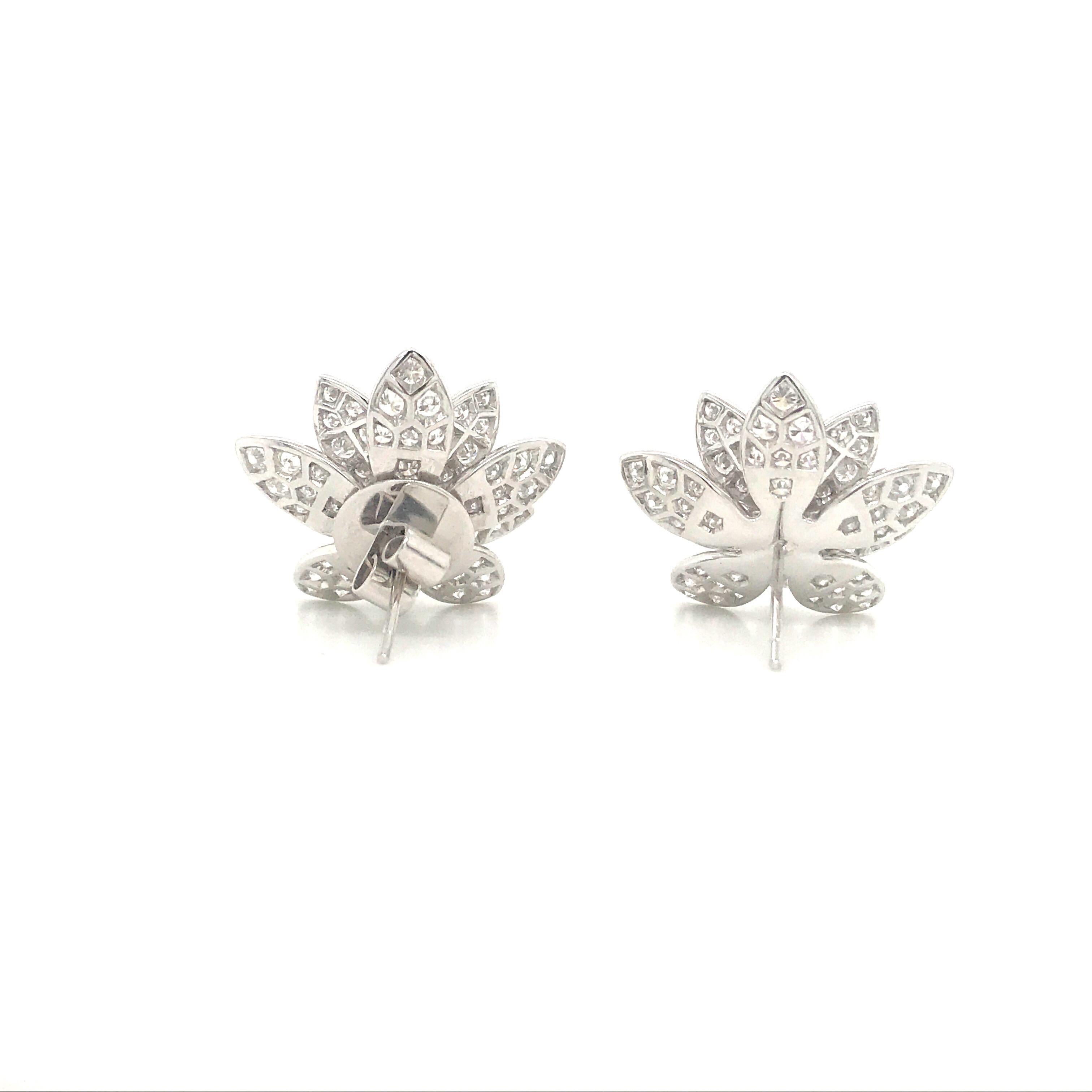 Diamond Floral Earrings 3.87 Carat 18 Karat White Gold 1