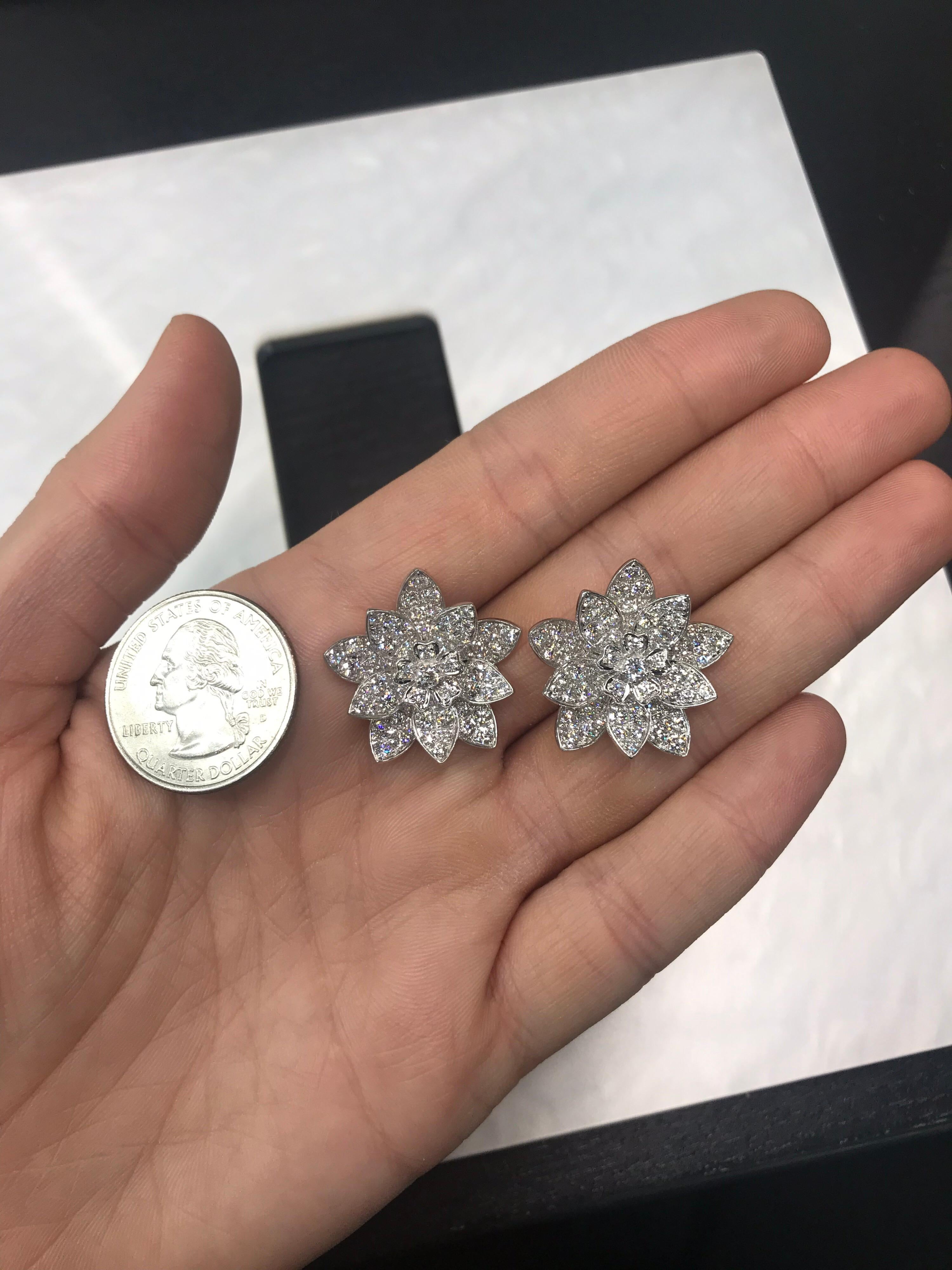 Diamond Floral Earrings 3.87 Carat 18 Karat White Gold 2