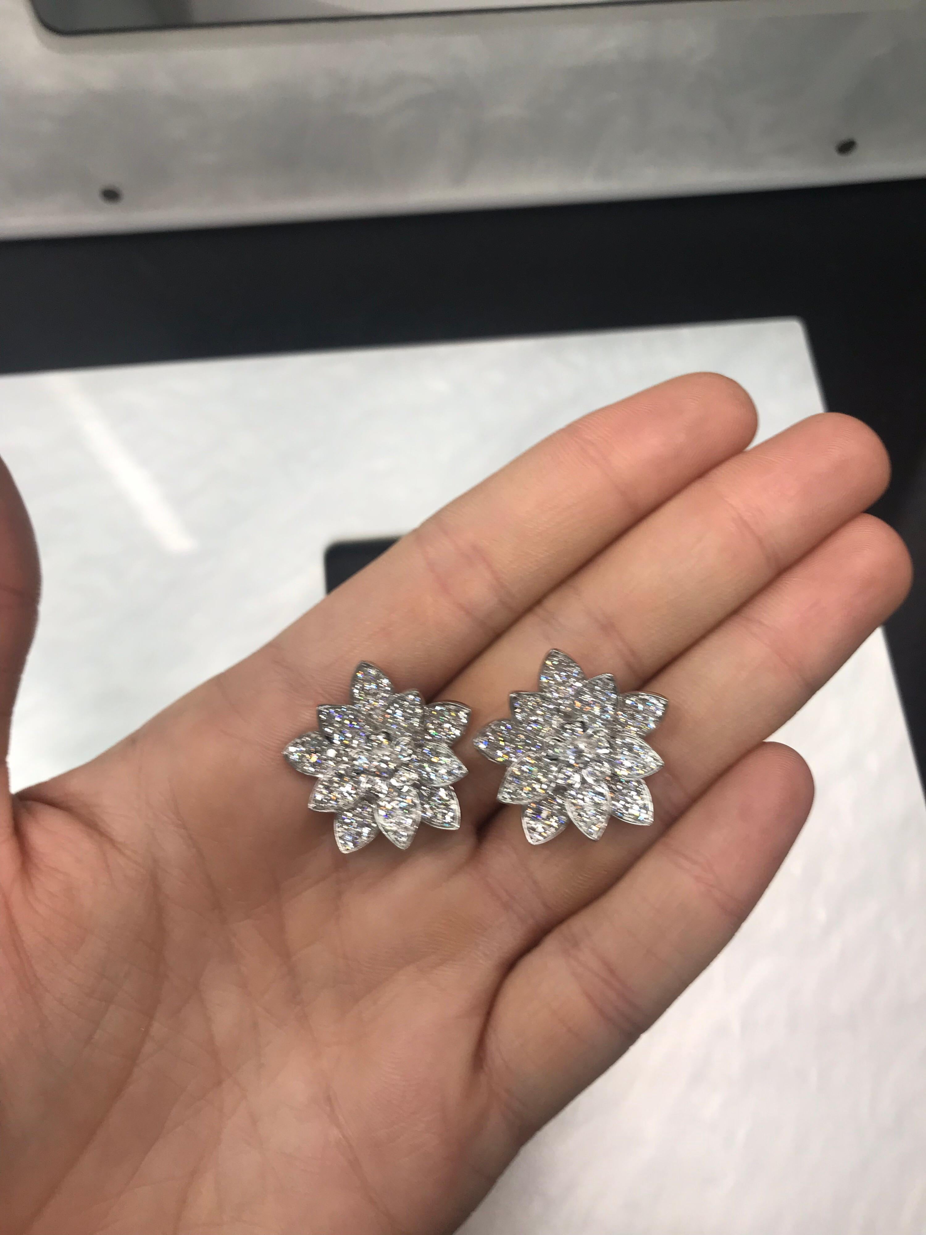 Diamond Floral Earrings 3.87 Carat 18 Karat White Gold 3