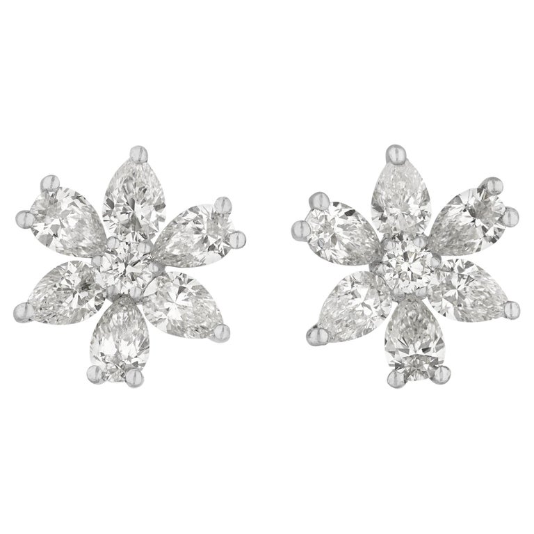 Diamond Floral Earrings, 3.95 Carats For Sale at 1stDibs