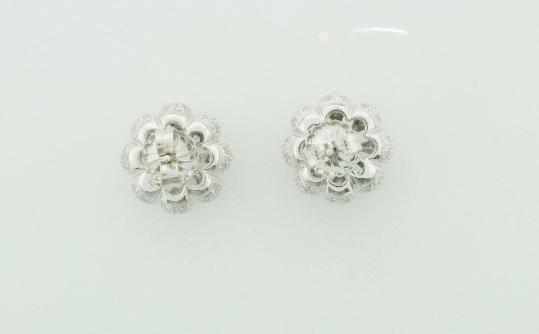 Diamond Floral Earrings in 18k White Gold 1.25 Carats Total For Sale 4