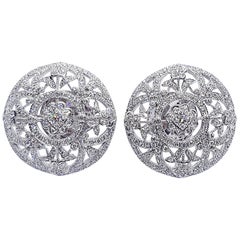 Diamond Floral Earrings Set in 18 Karat White Gold Settings