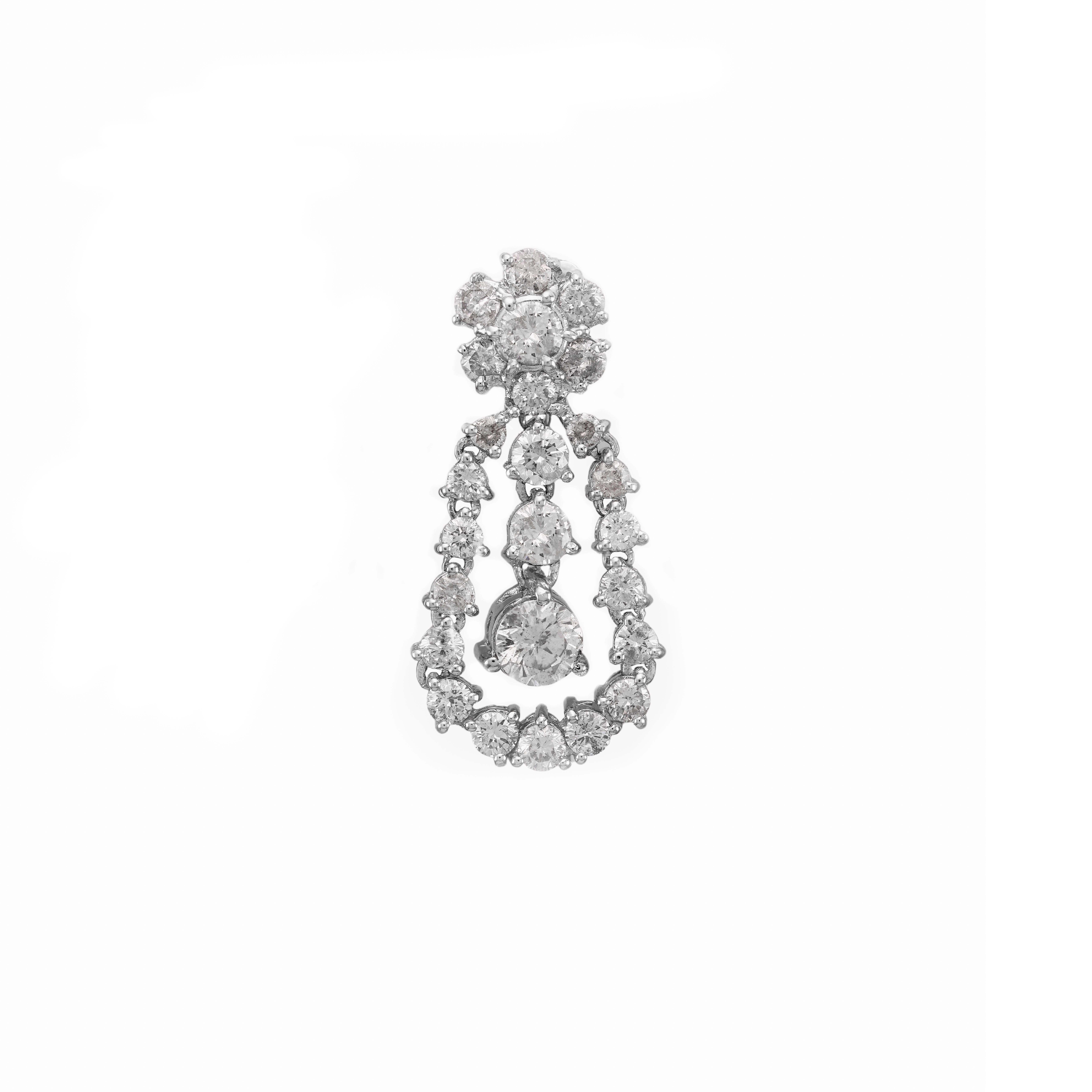 Brilliant Cut Diamond Floral Edwardian Style Cluster Drop Earrings 4.40 Carat Diamonds For Sale