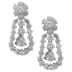 Diamond Floral Edwardian Style Cluster Drop Earrings 4.40 Carat Diamonds