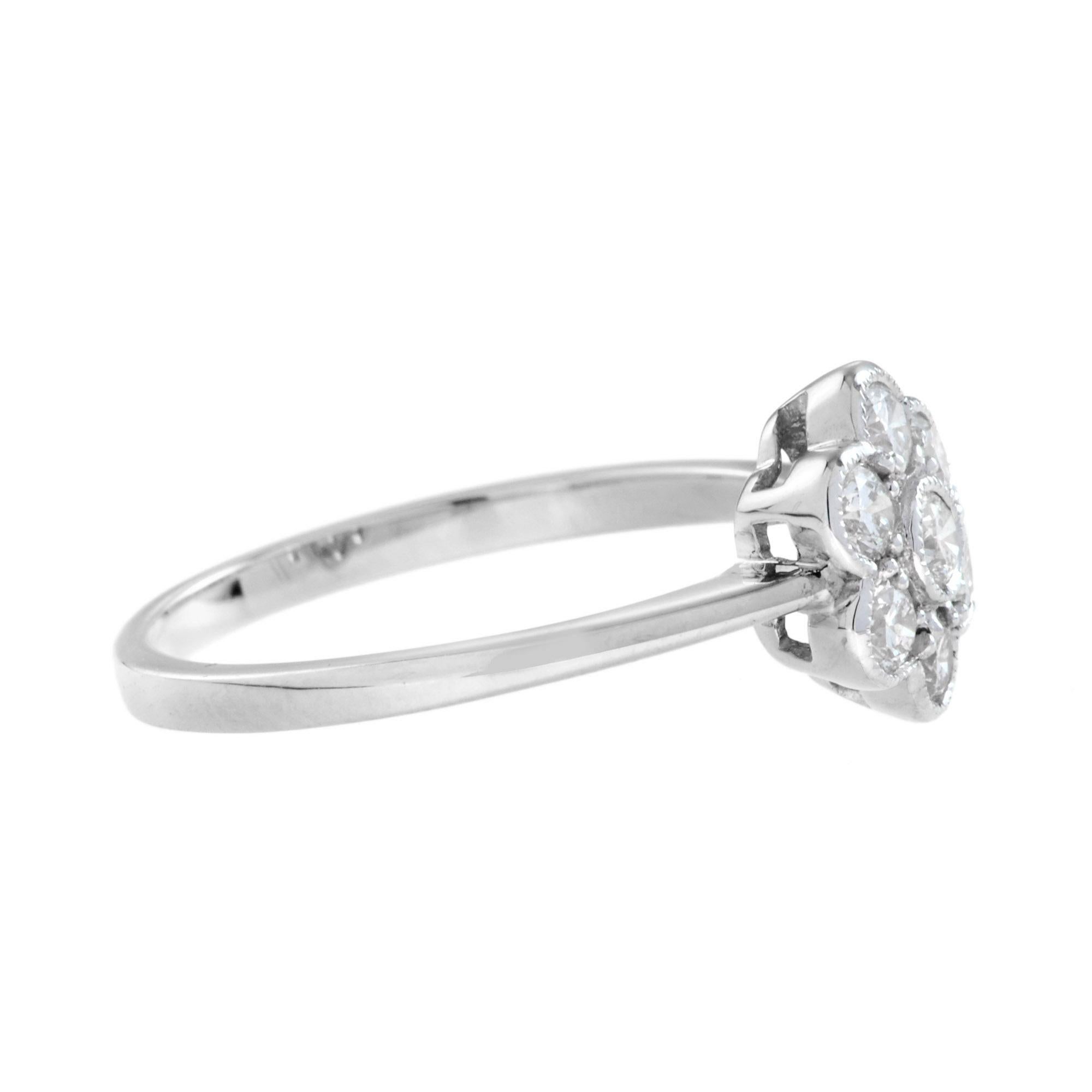 Art Deco Diamond Floral Flower Cluster 14K White Gold Ring For Sale