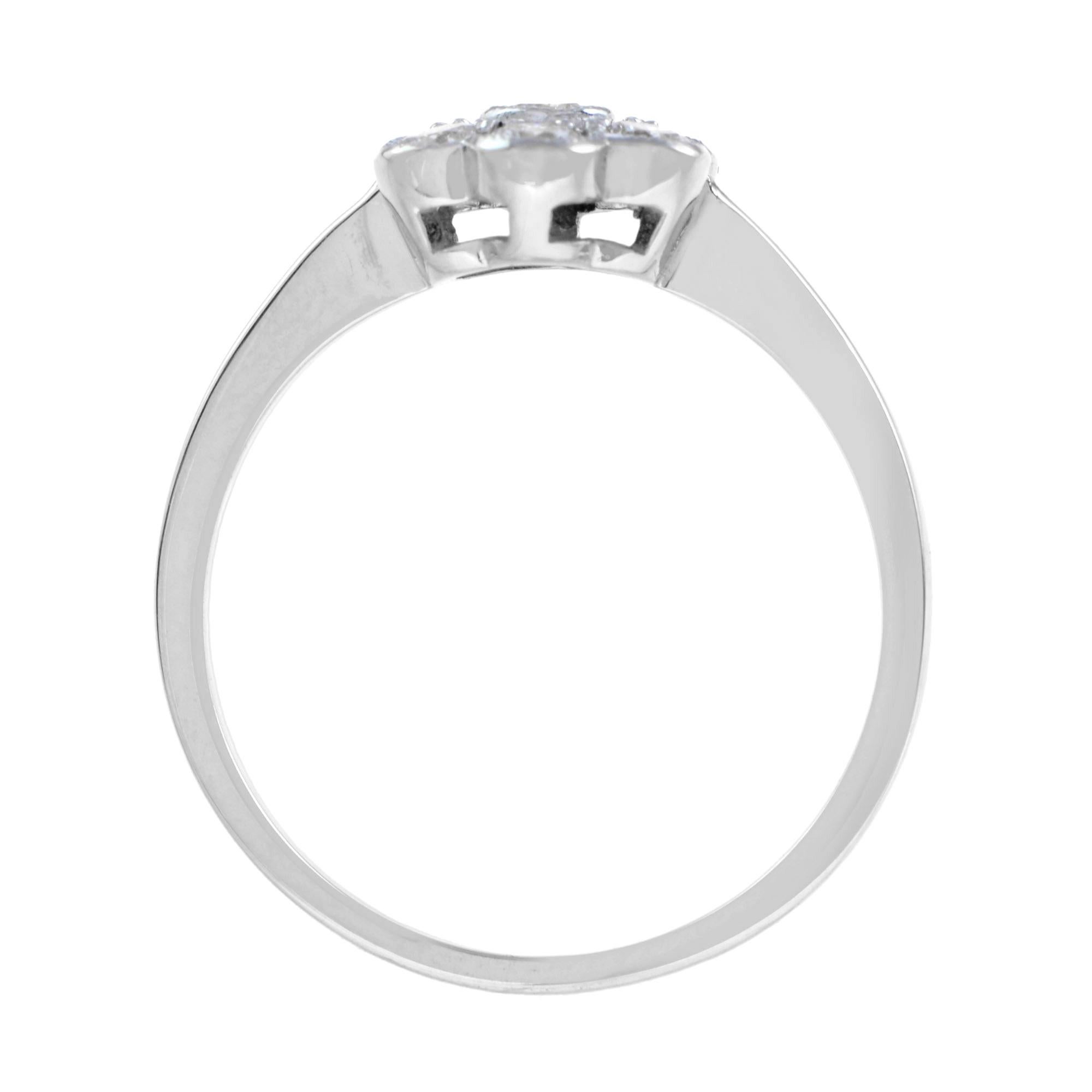 Diamond Floral Flower Cluster 14K White Gold Ring In New Condition For Sale In Oakton, VA