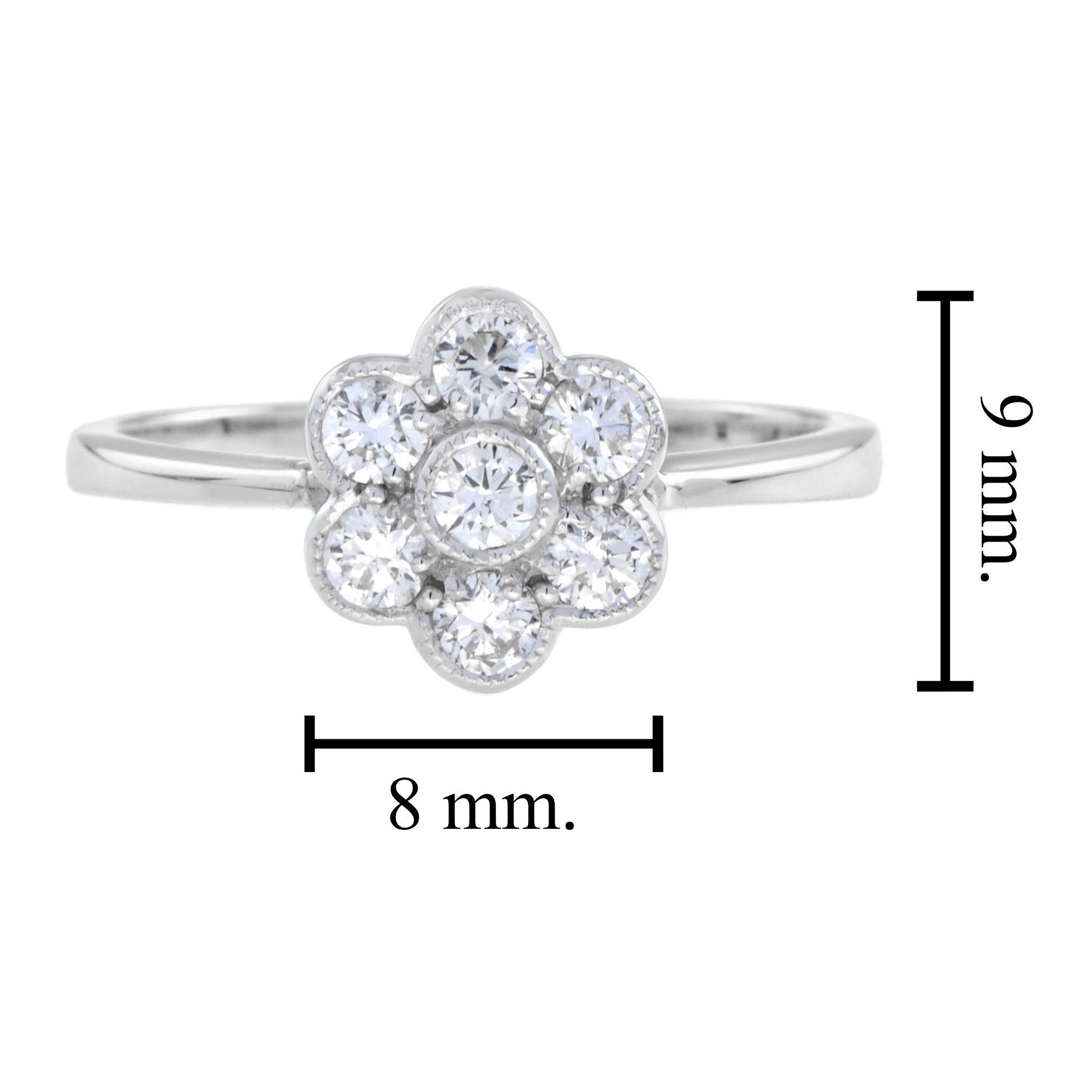 Diamond Floral Flower Cluster 14K White Gold Ring For Sale 2