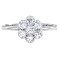 Diamond Floral Flower Cluster 14K White Gold Ring