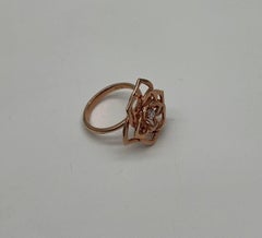 Diamond Floral Flower Lotus Petal Rose 14K Rose Gold Statement Cocktail Ring