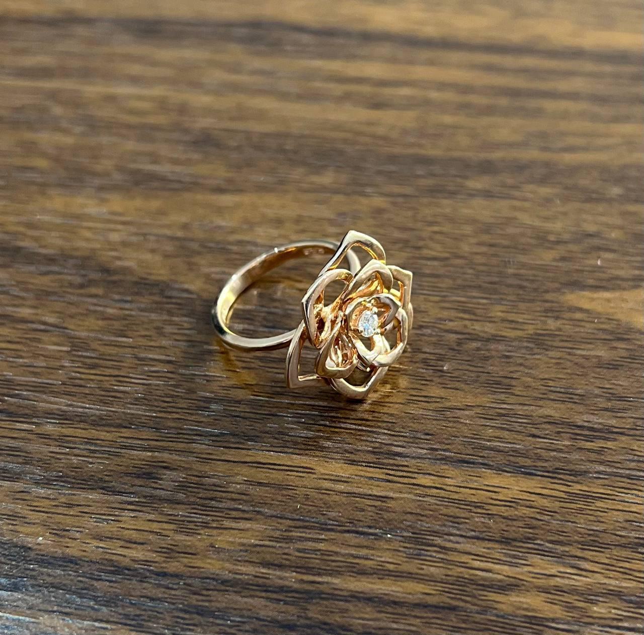 Women's Diamond Floral Flower Lotus Petal Rose 14K Rose Gold Statement Cocktail Ring For Sale