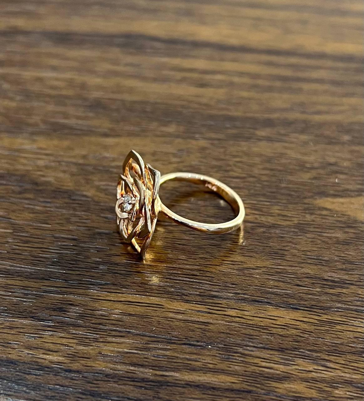 Diamond Floral Flower Lotus Petal Rose 14K Rose Gold Statement Cocktail Ring For Sale 1