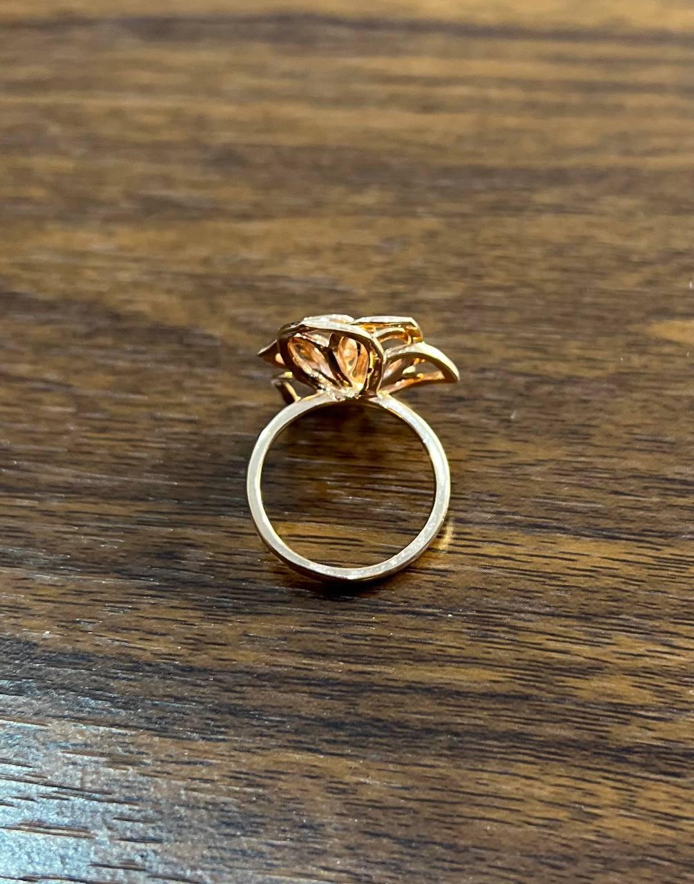 Diamond Floral Flower Lotus Petal Rose 14K Rose Gold Statement Cocktail Ring For Sale 2