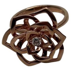 Diamond Floral Flower Lotus Petal Rose 14K Rose Gold Statement Cocktail Ring