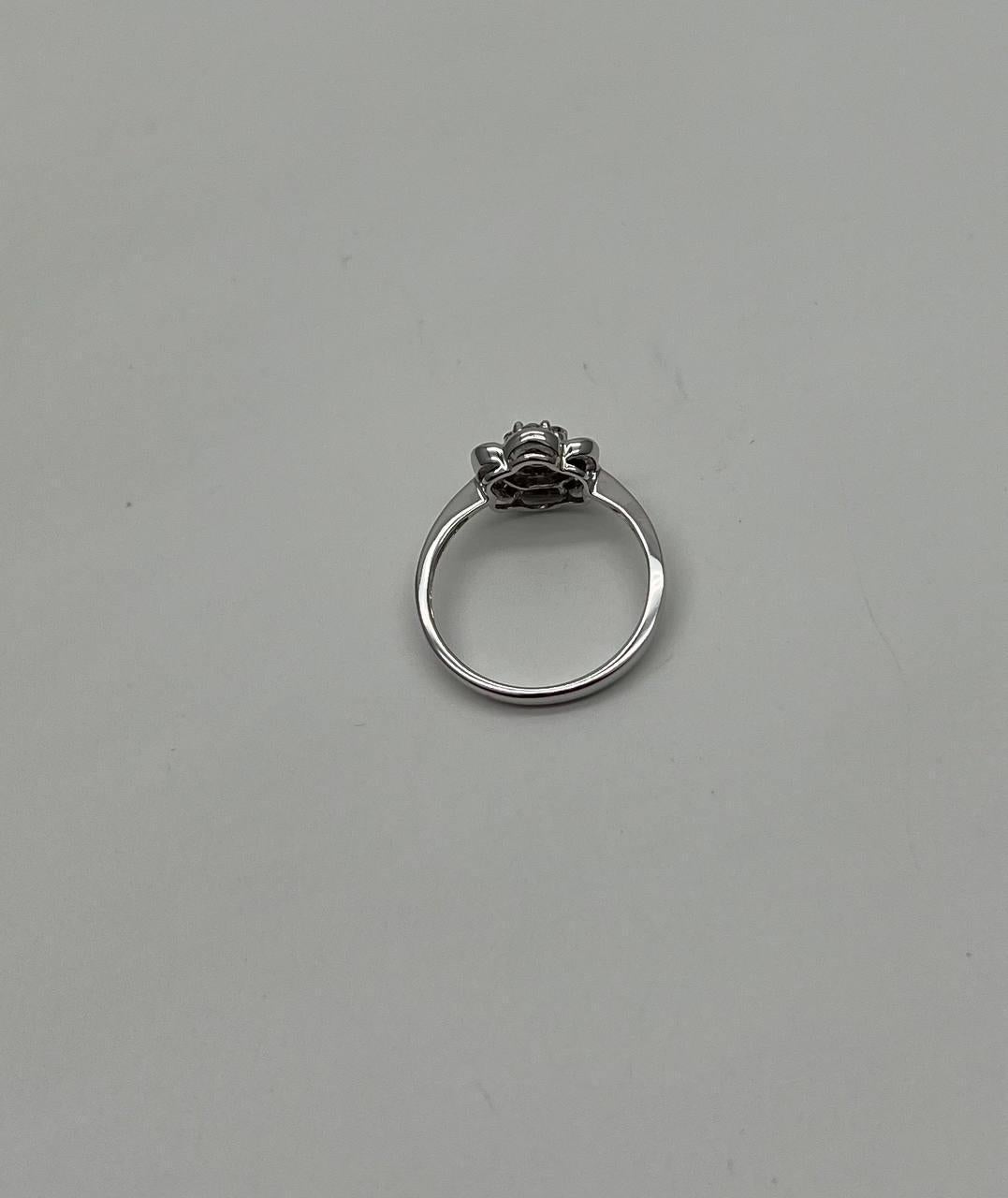 Diamond Floral Flower Petals Motif Baguette 14K White Gold Dainty Statement Ring For Sale 3