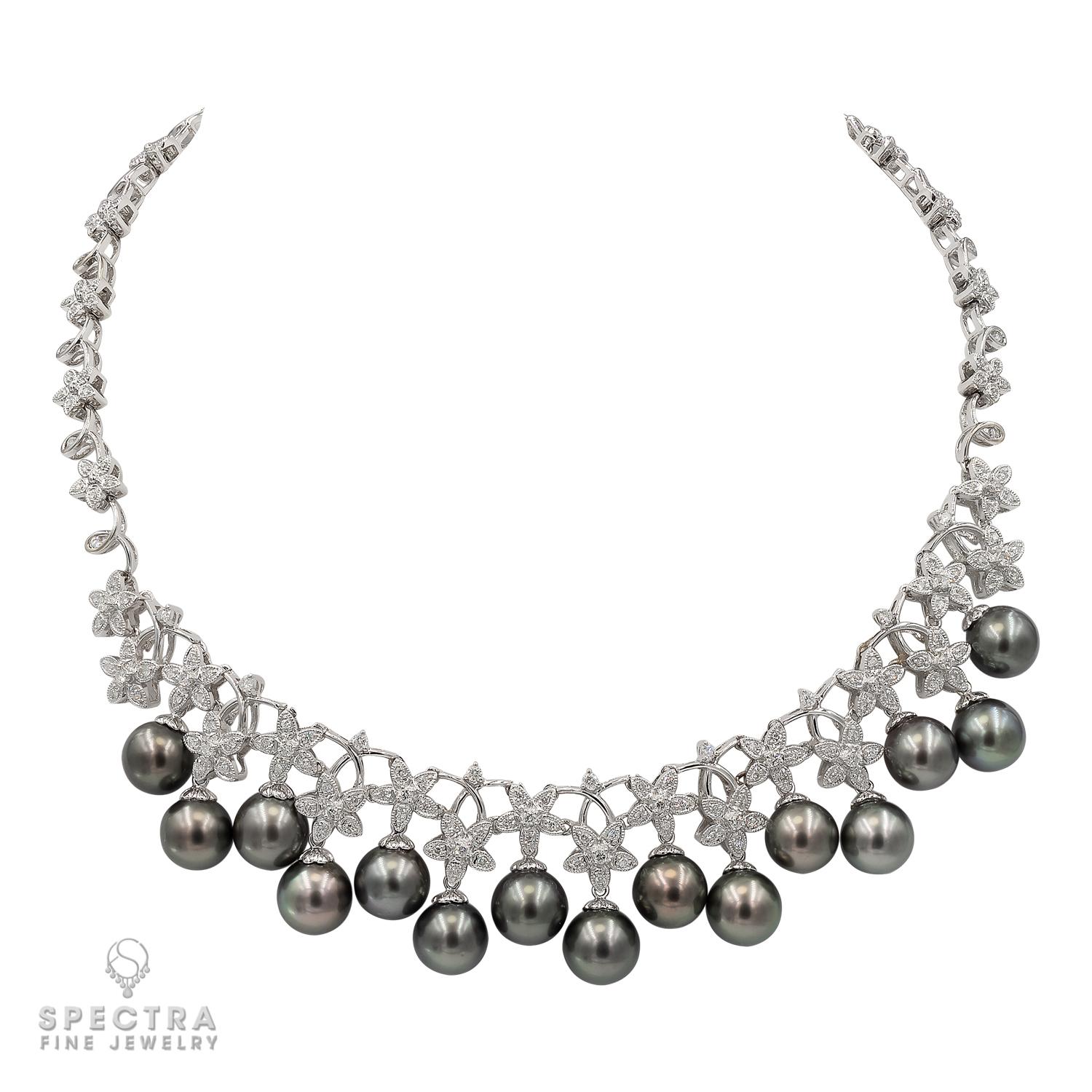 Contemporary Diamond Floral Garland and Tahitian Pearl Necklace