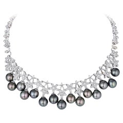 Diamond Floral Garland and Tahitian Pearl Necklace