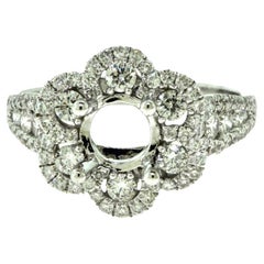 Diamond Floral Halo Engagement Ring Setting in 18k White Gold, 1.3 TCW