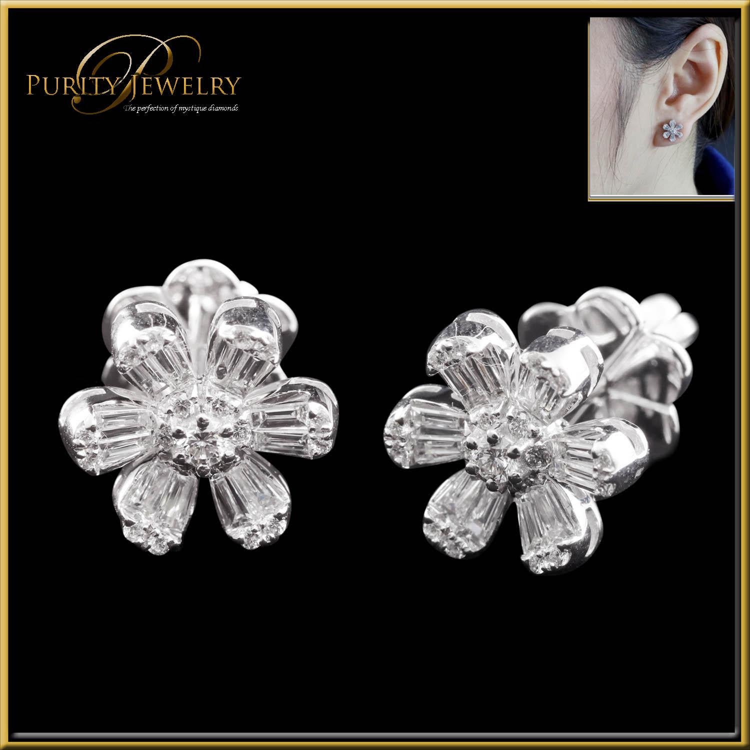 Modern Diamond Floral Illusion Stud Earring in 18 Karat Gold For Sale