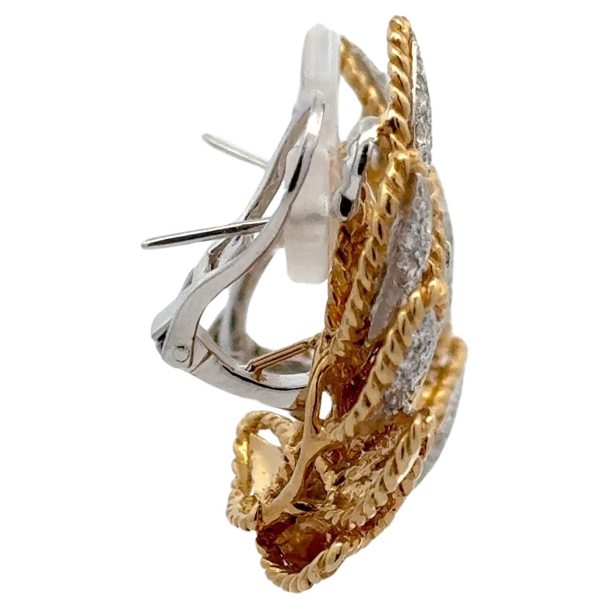 Contemporary Diamond Floral Leaf Motif Braided Earrings 2.19 Carats 18 Karat Yellow Gold For Sale