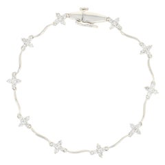 Vintage Diamond Floral Link Bracelet, 900 Platinum Round Cut 2.00 Carat