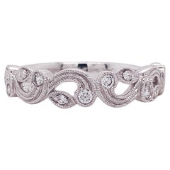 Diamond Floral Milgrain stapelbar Band .18ct in 14K Weißgold Hochzeit Band