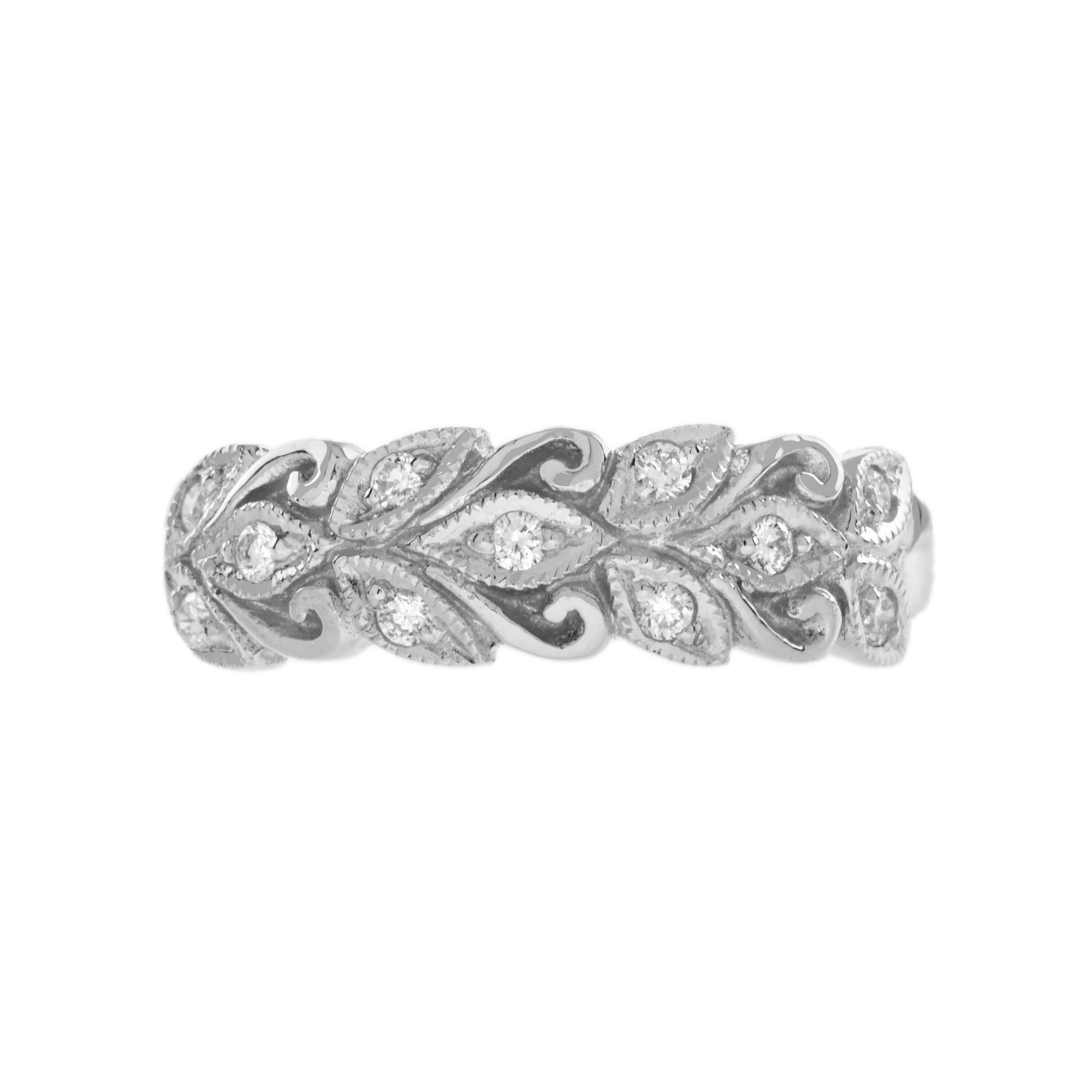For Sale:  Diamond Floral Motif Band Ring in 9K White Gold 3