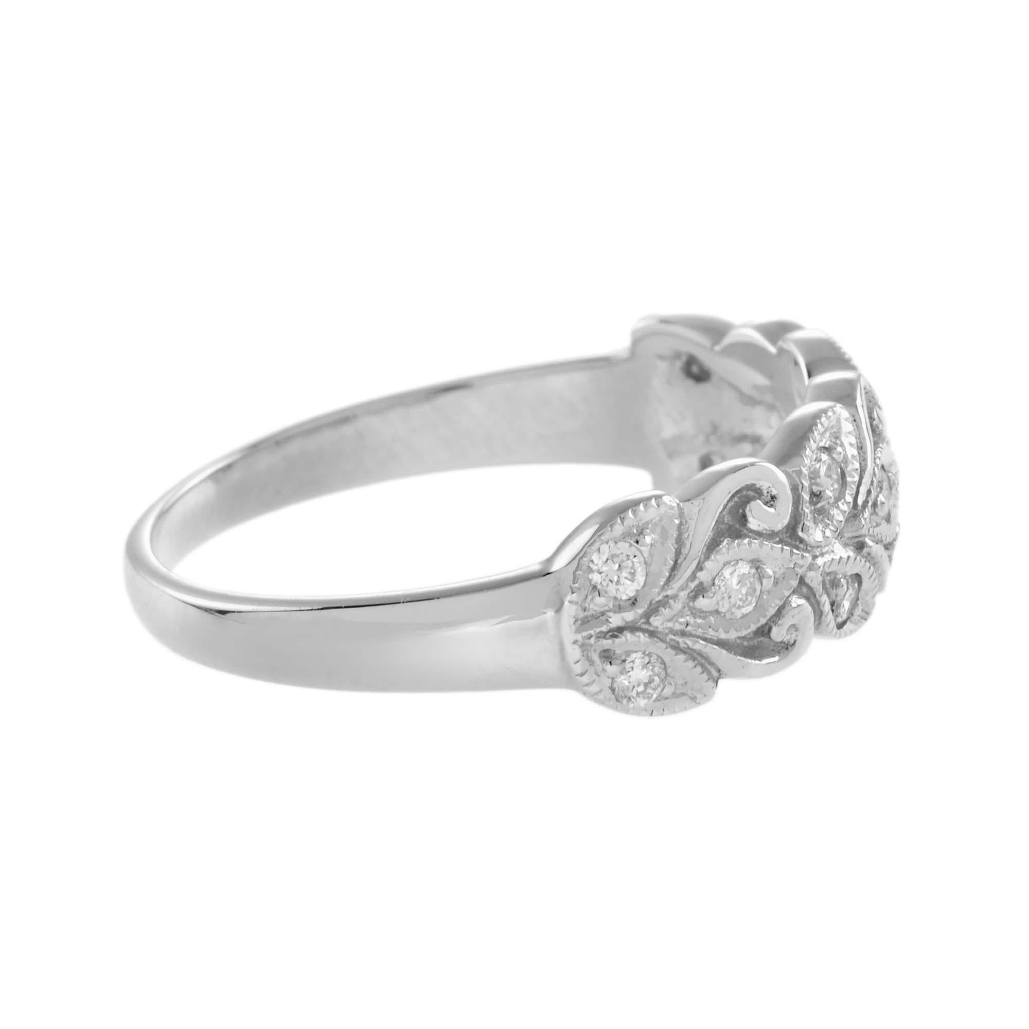 For Sale:  Diamond Floral Motif Band Ring in 9K White Gold 4