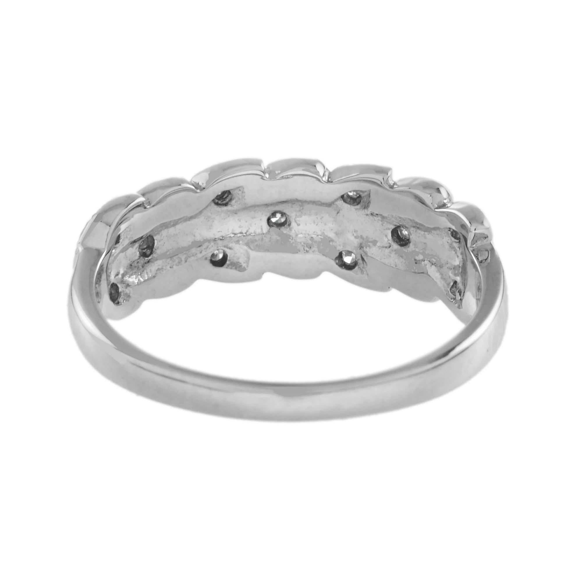 For Sale:  Diamond Floral Motif Band Ring in 9K White Gold 5