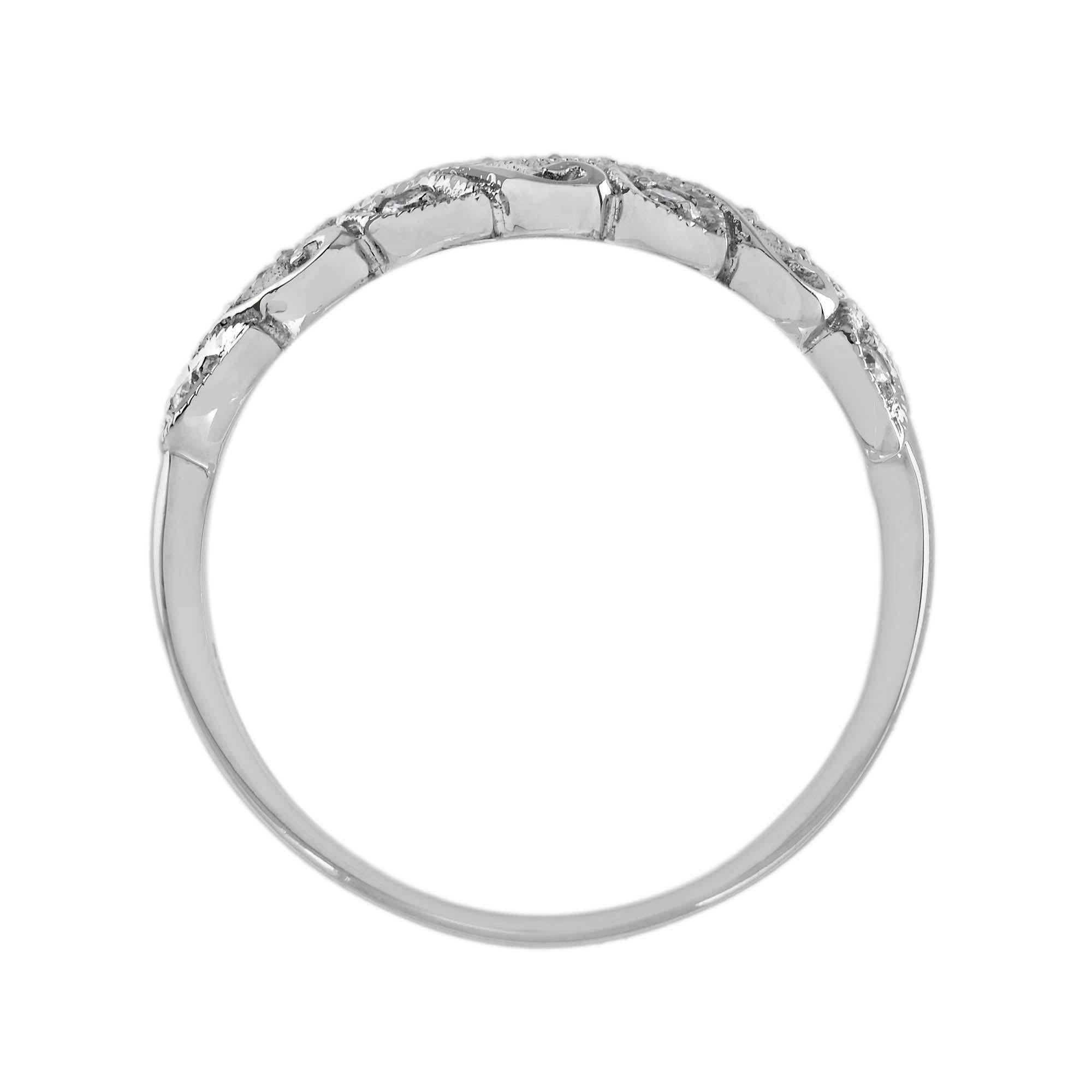 For Sale:  Diamond Floral Motif Band Ring in 9K White Gold 6