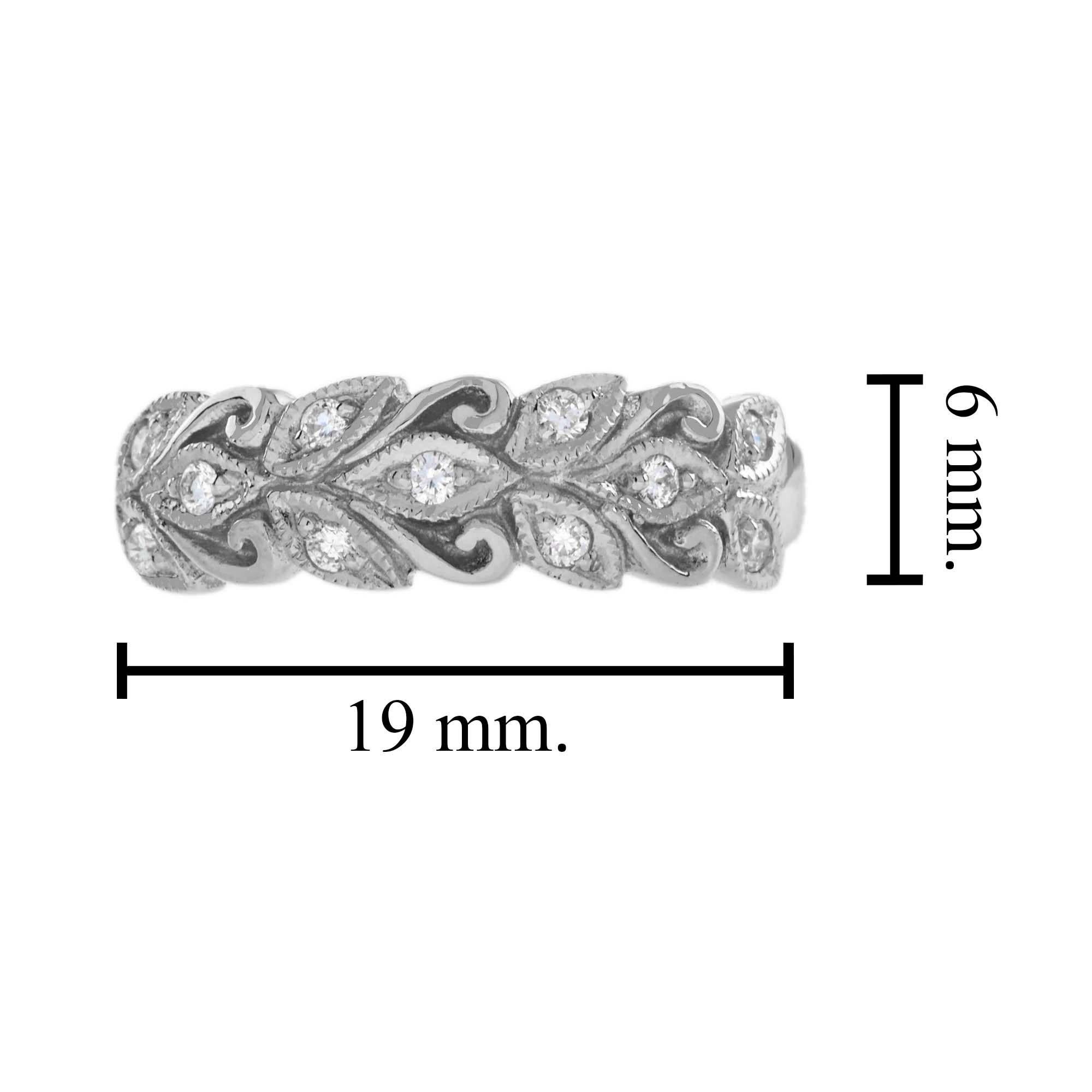 For Sale:  Diamond Floral Motif Band Ring in 9K White Gold 7