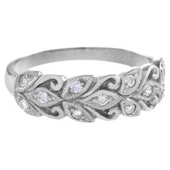 Diamond Floral Motif Band Ring in 9K White Gold