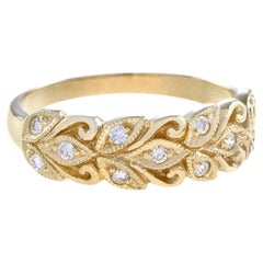 Diamond Floral Motif Band Ring in 9K Yellow Gold