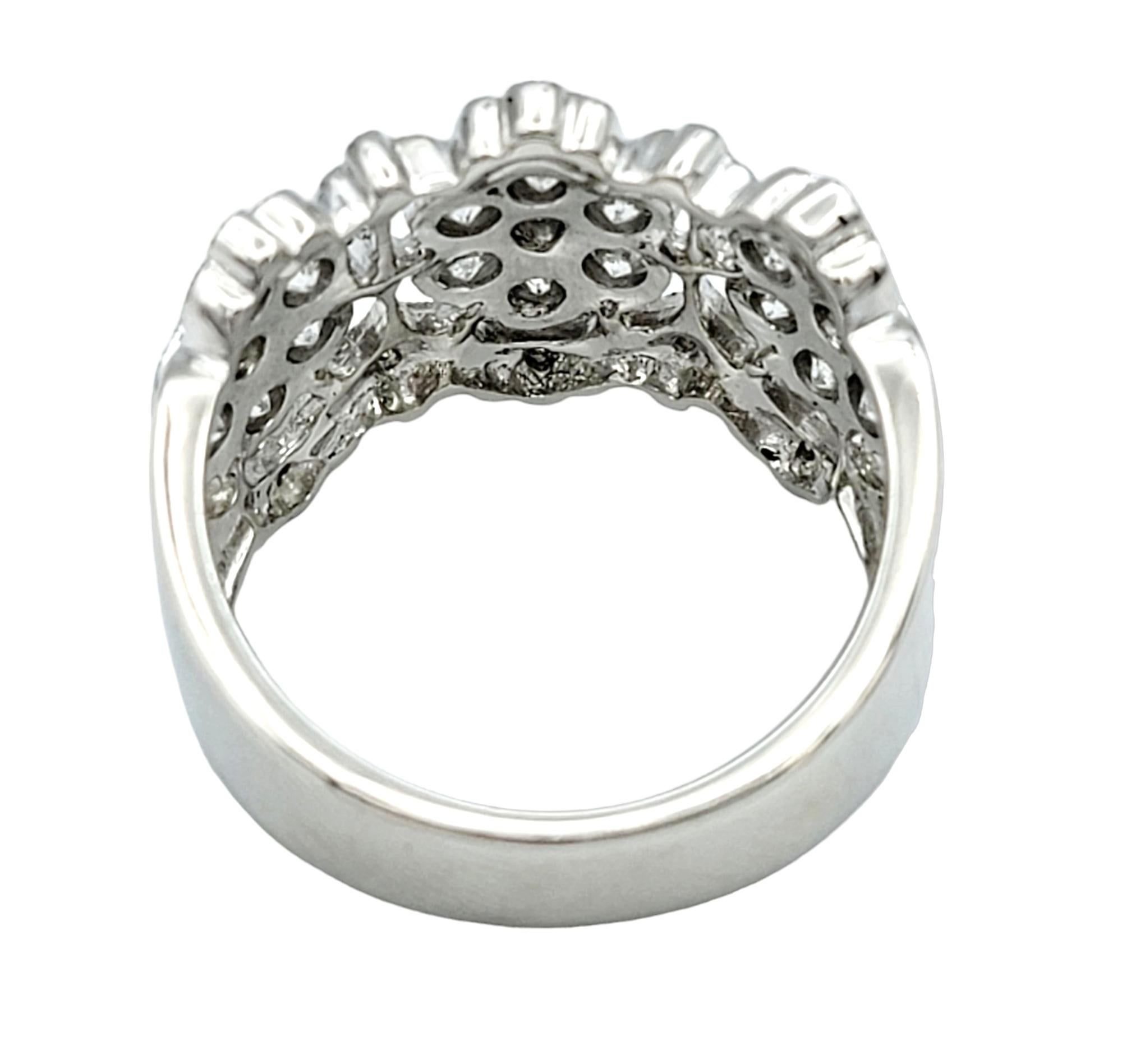 Contemporary Diamond Floral Motif Wide Band Ring with Milgrain Detail in Polished Platinum For Sale