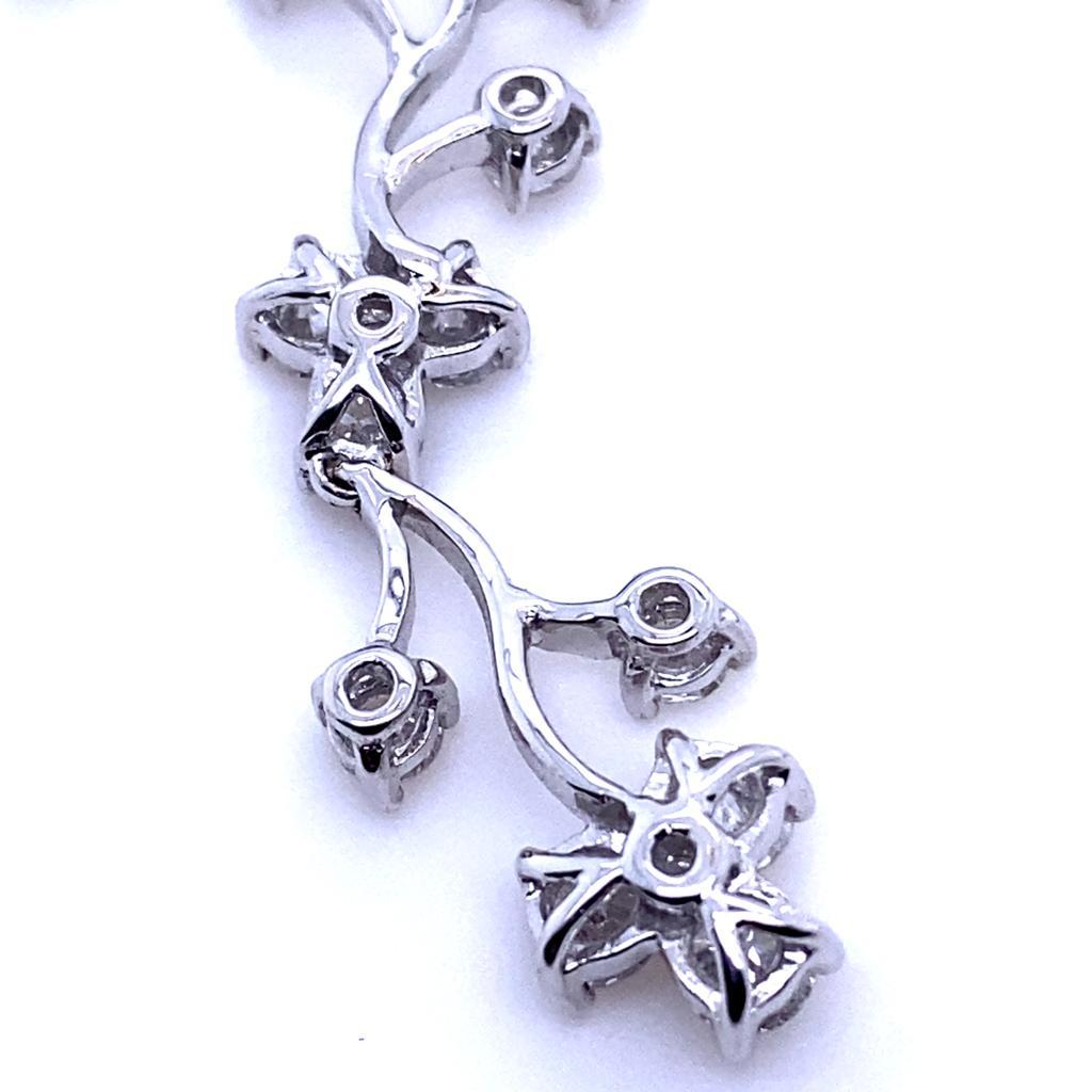Contemporary Diamond Floral Necklace 18 Karat White Gold For Sale