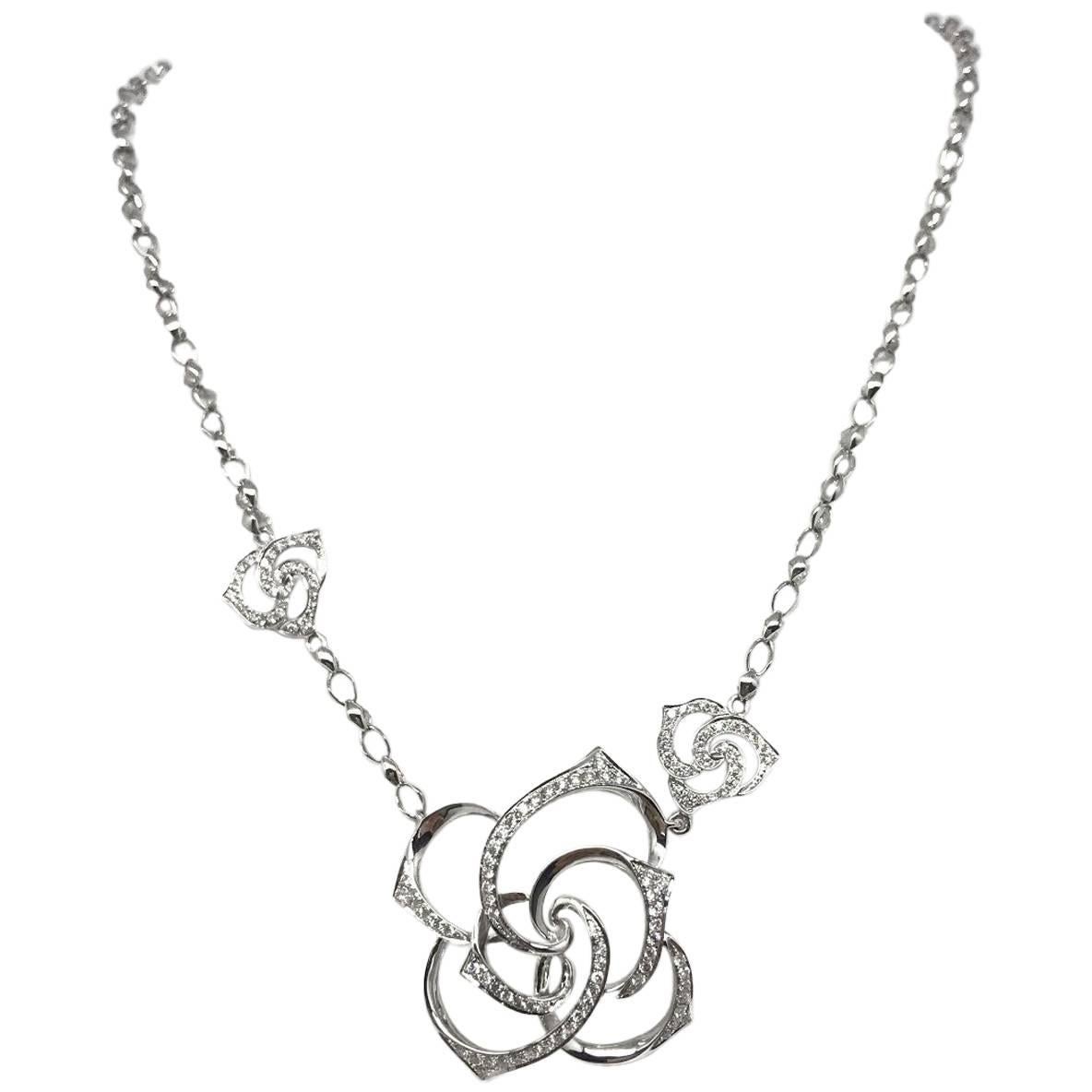 Diamond Floral Necklace in 18 Karat White Gold