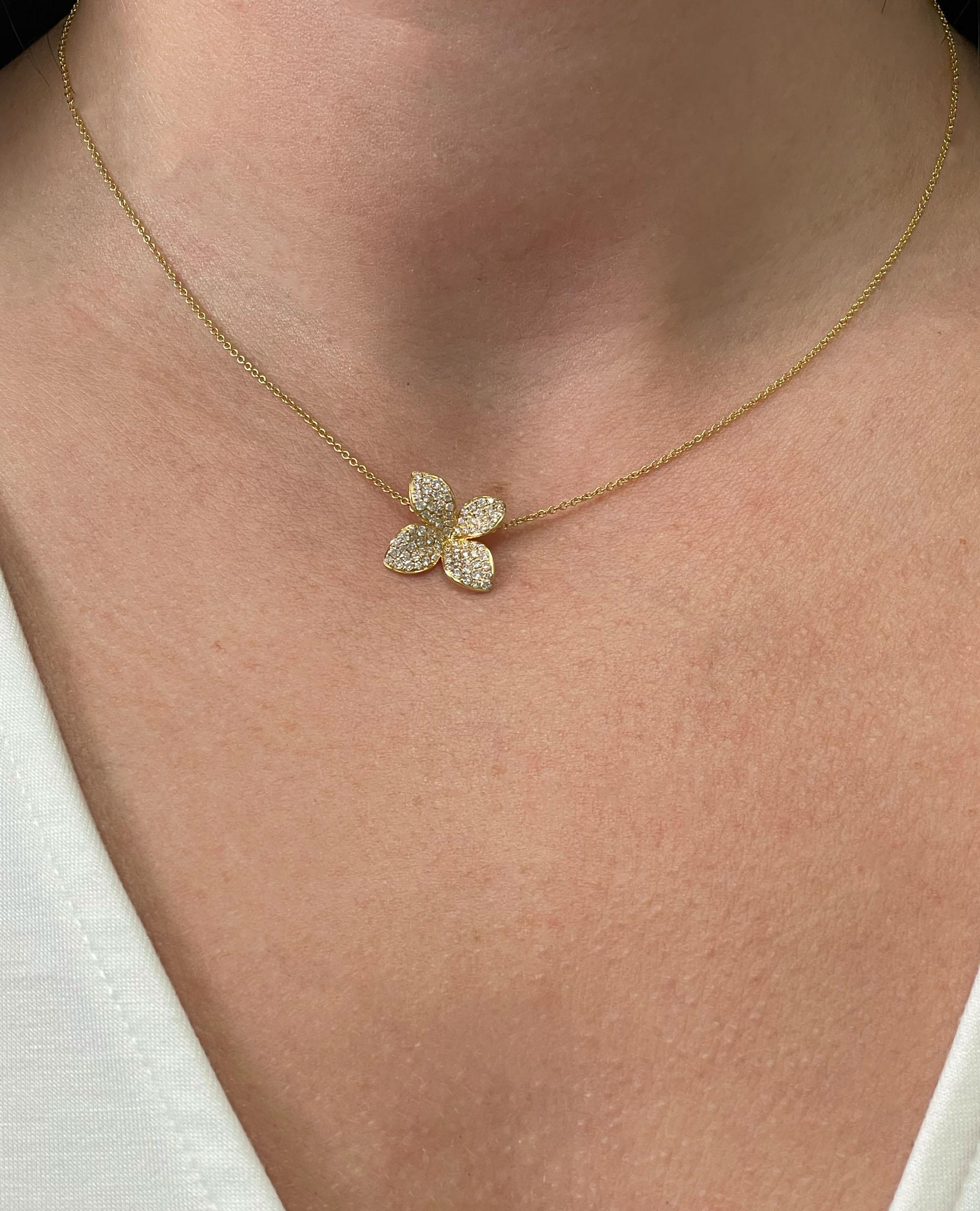 Blumenkollier aus 18 Karat Gelbgold mit Diamanten von insgesamt 0,61 Karat. 

- Halskette ist 16 Zoll lang 