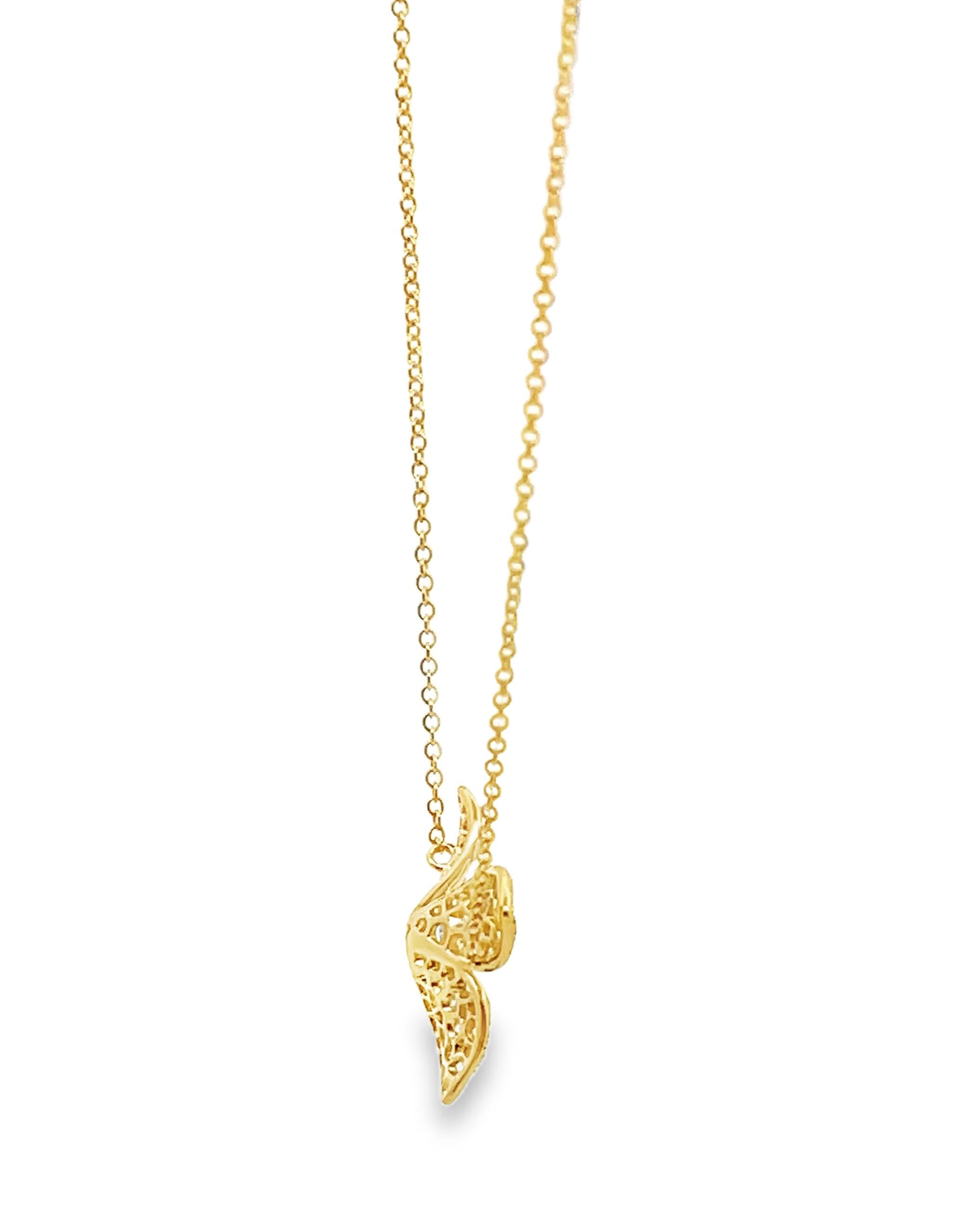 Diamant-Blumen-Halskette aus 18K Gelbgold (Rundschliff) im Angebot