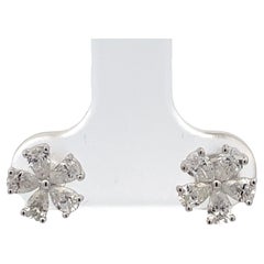 Diamond Floral Pear Shape Stud Earrings 0.89 Carats 14 Karat White Gold